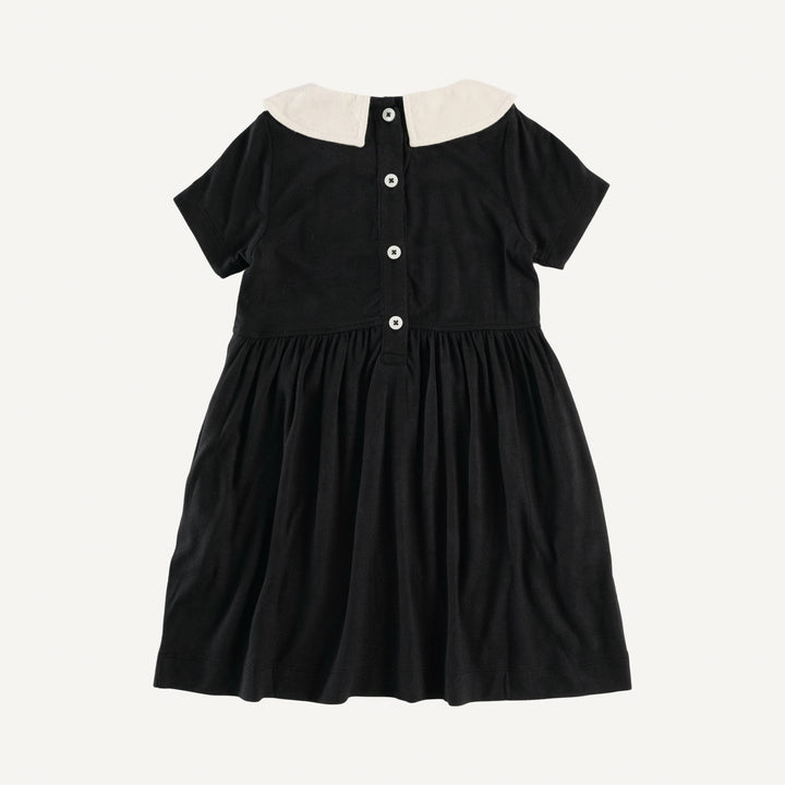 short sleeve peter pan dress | black | organic cotton wide rib