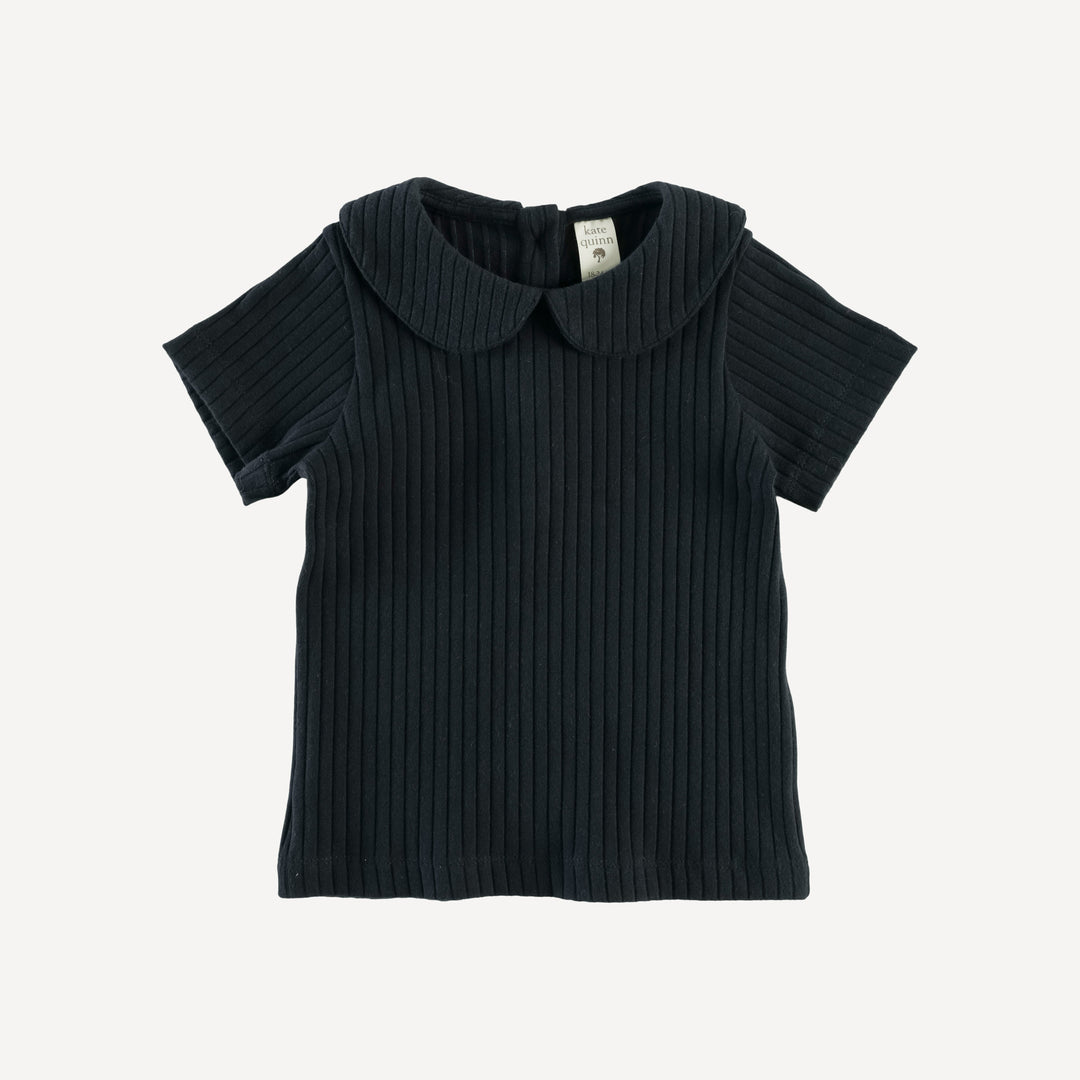 short sleeve peter pan tee | black | organic cotton wide rib