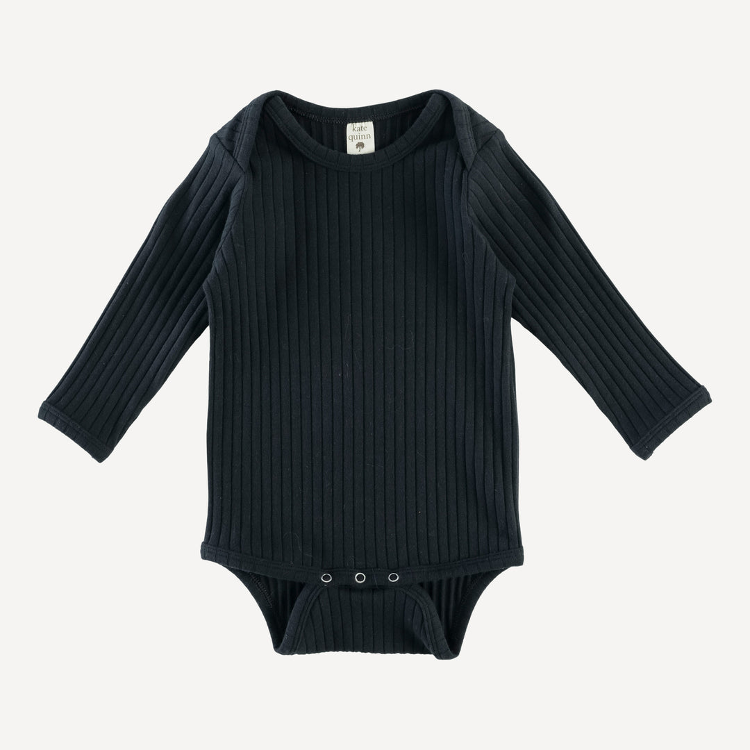 long sleeve lap neck bodysuit | black | organic cotton wide rib