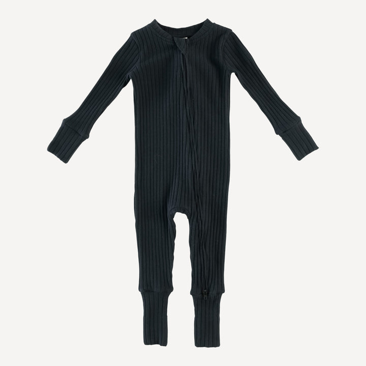 long sleeve convertible zippy pj | black | organic cotton wide rib