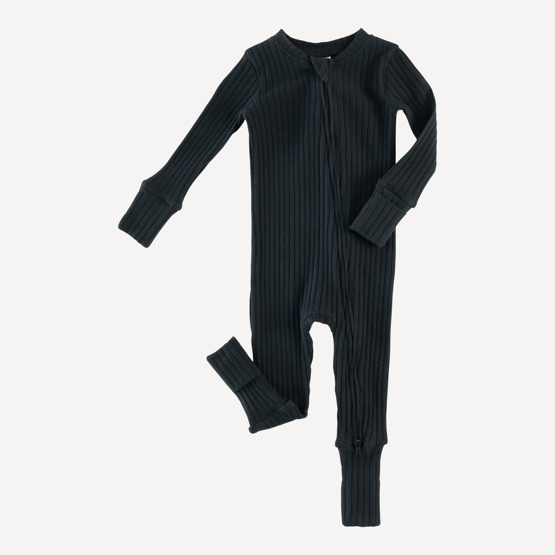 long sleeve convertible zippy pj | black | organic cotton wide rib