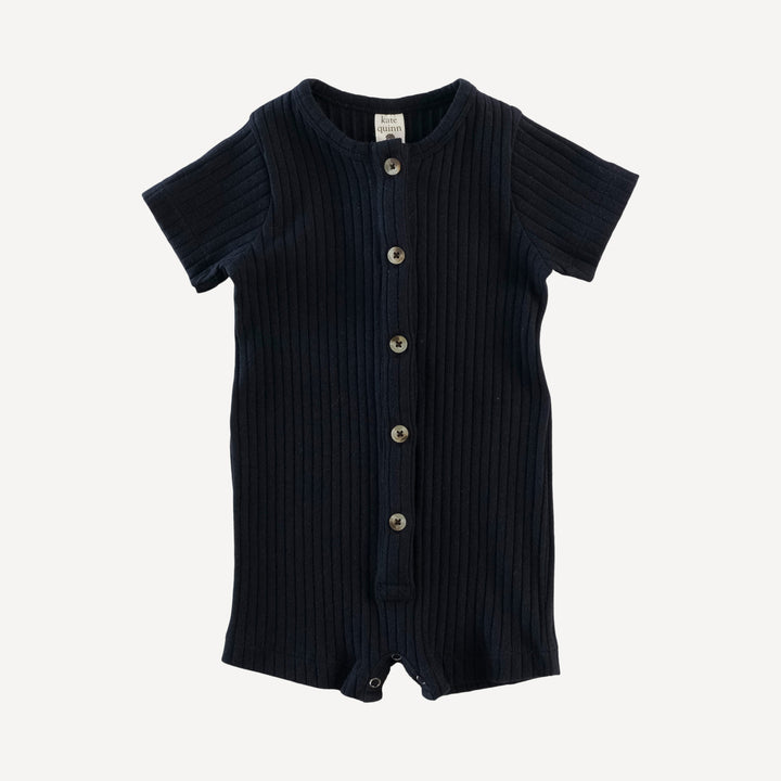 short sleeve button shortie | black | organic cotton wide rib