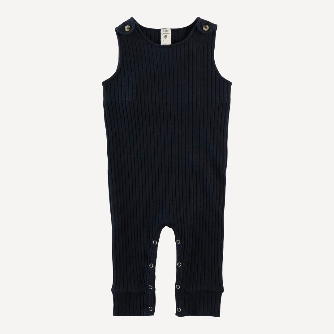 vintage button tab sport jumpsuit | black | organic cotton wide rib