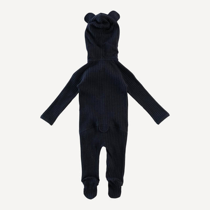 long sleeve bear footie | black | organic cotton wide rib