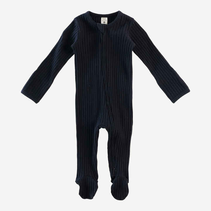 long sleeve two way zipper footie | black | organic cotton wide rib