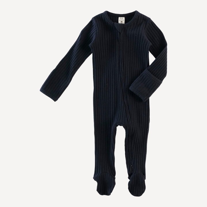long sleeve two way zipper footie | black | organic cotton wide rib