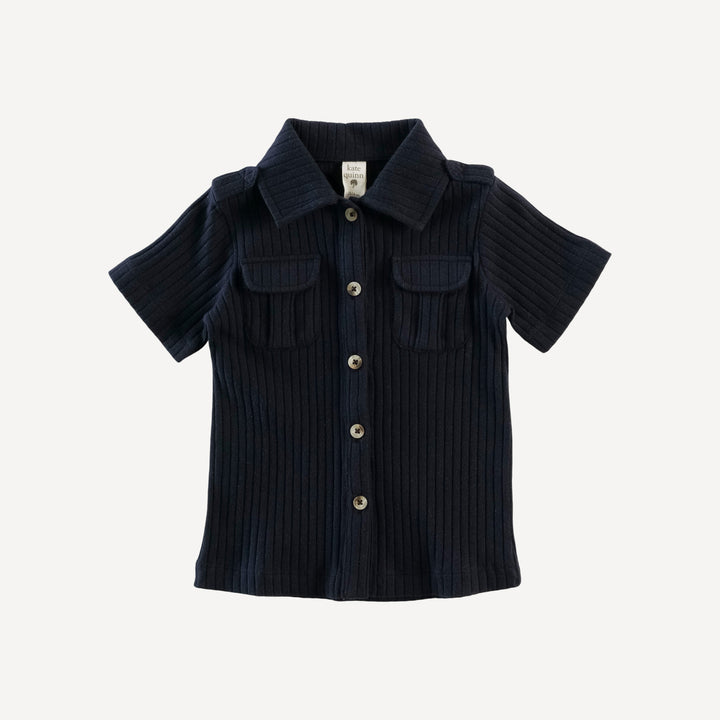 short sleeve military top | black | organic cotton wide rib