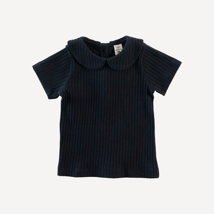 short sleeve peter pan tee | black | organic cotton wide rib