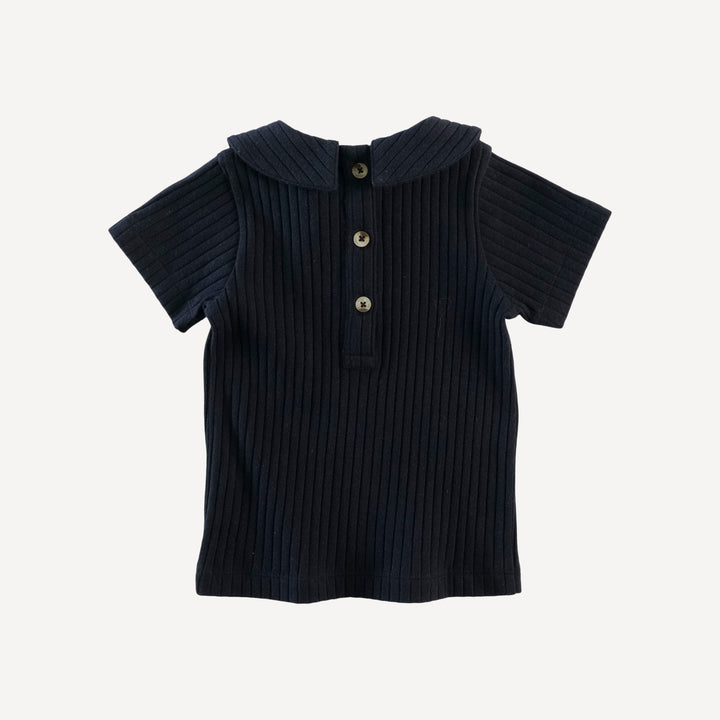 short sleeve peter pan tee | black | organic cotton wide rib