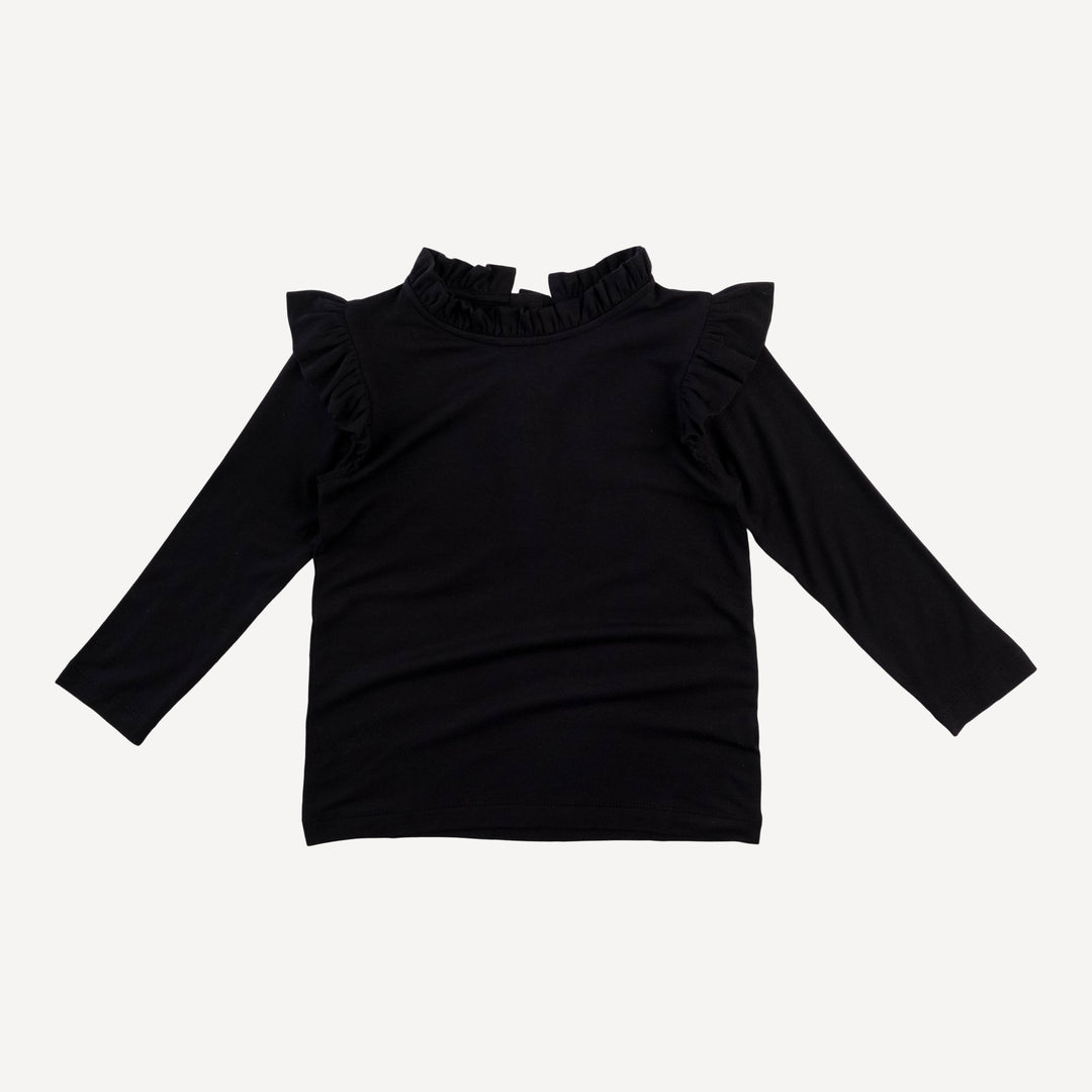 long sleeve little ruffle tee | black | bamboo
