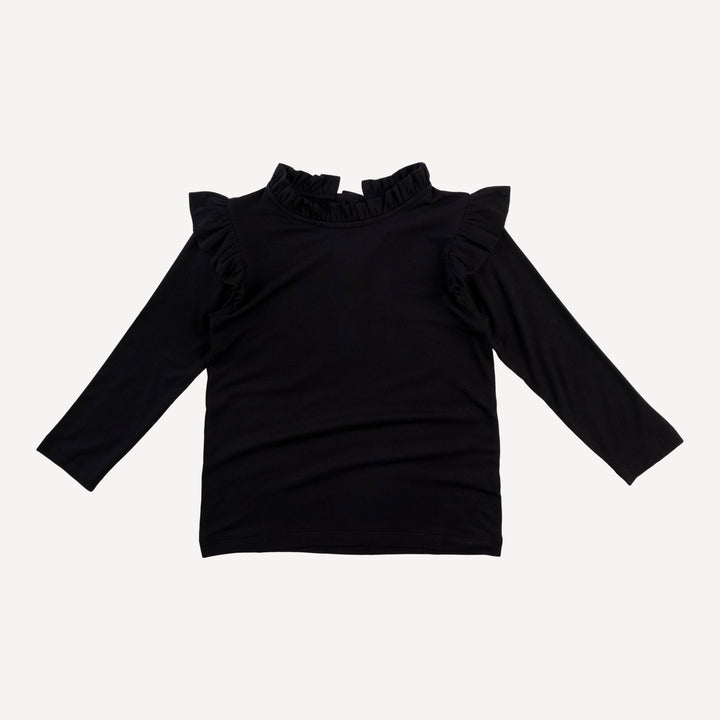 long sleeve little ruffle tee | black | bamboo