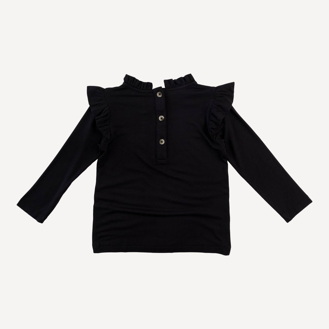 long sleeve little ruffle tee | black | bamboo