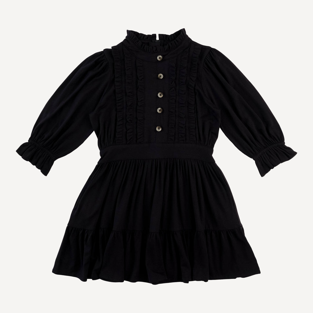 puff sleeve short tier dress | black | bamboo