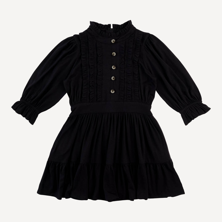 puff sleeve short tier dress | black | bamboo