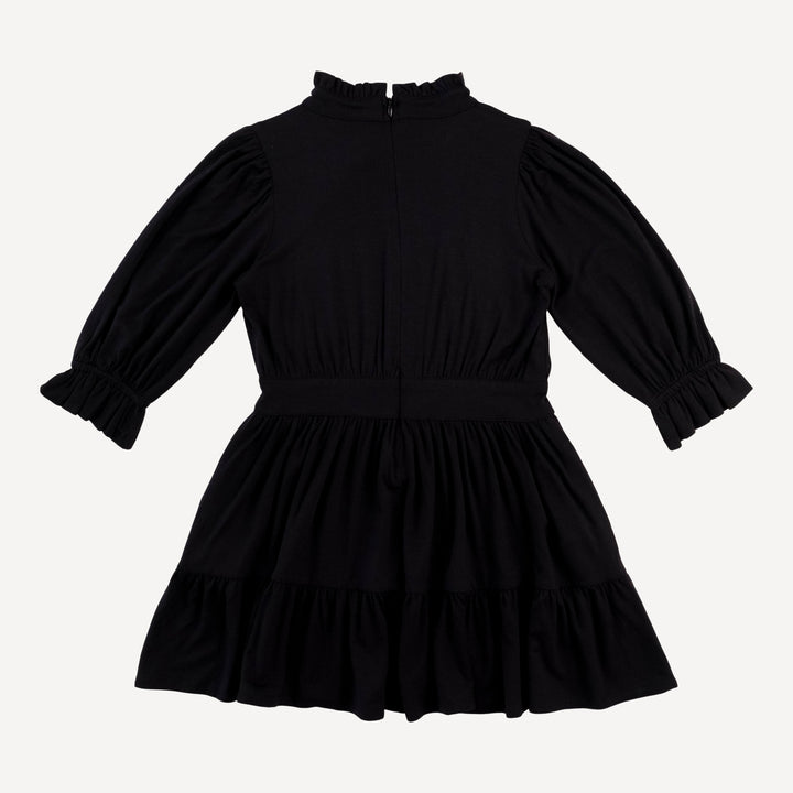 puff sleeve short tier dress | black | bamboo