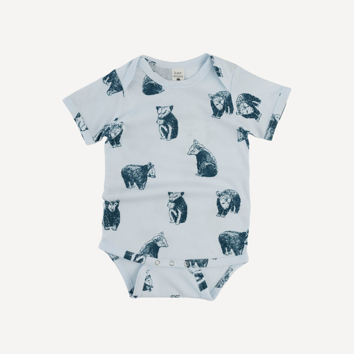 short sleeve lap neck bodysuit | blue bear cubs | organic cotton jersey