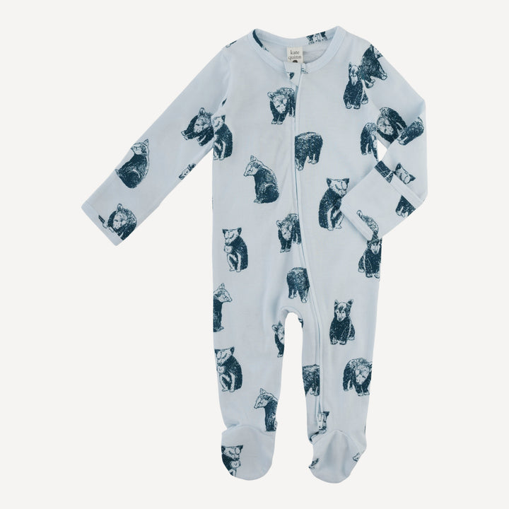 long sleeve two way zipper footie | blue bear cubs | organic cotton jersey