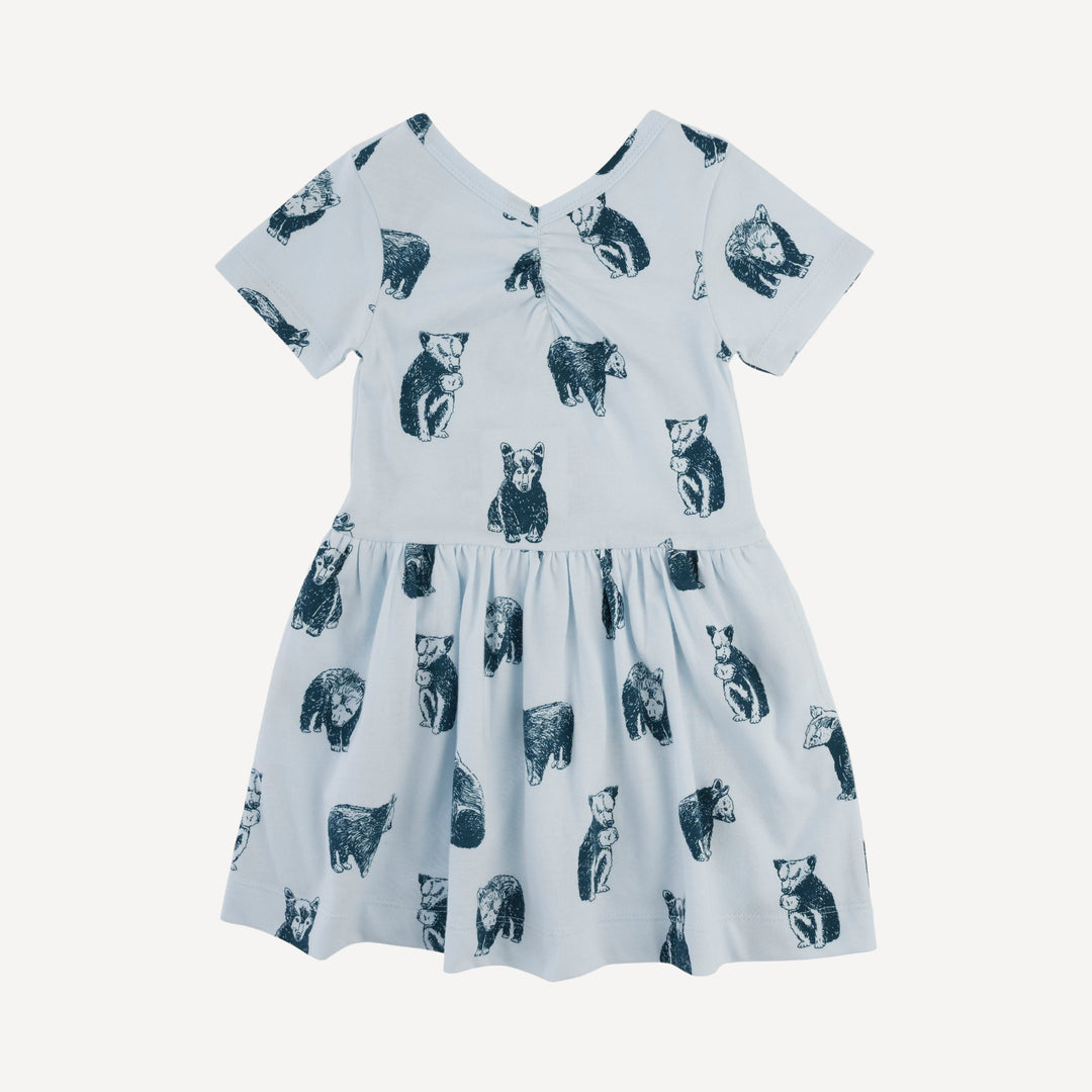 short sleeve twirl dress | blue bear cubs | organic cotton jersey