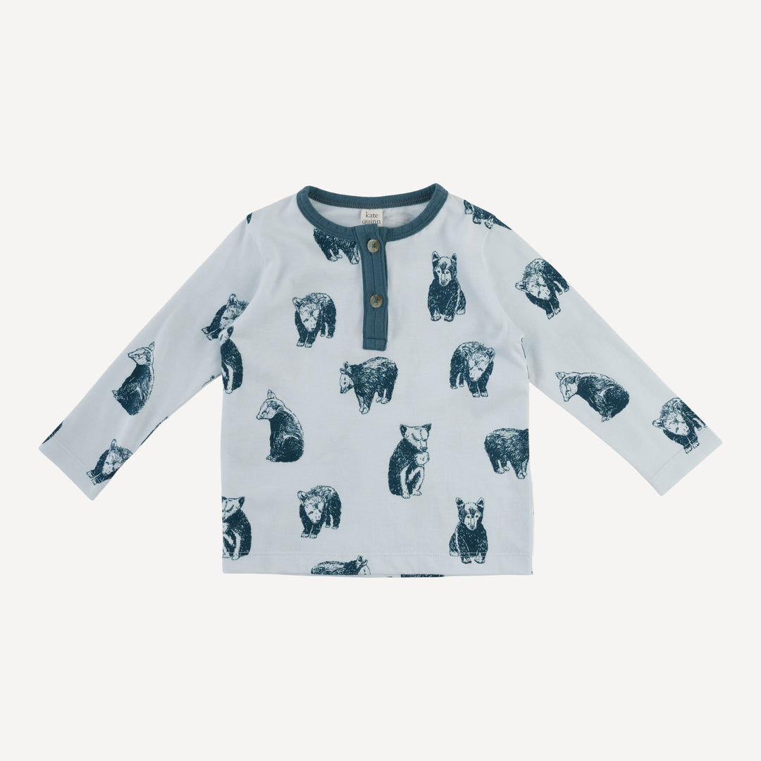 long sleeve basic henley tee | blue bear cubs | organic cotton jersey