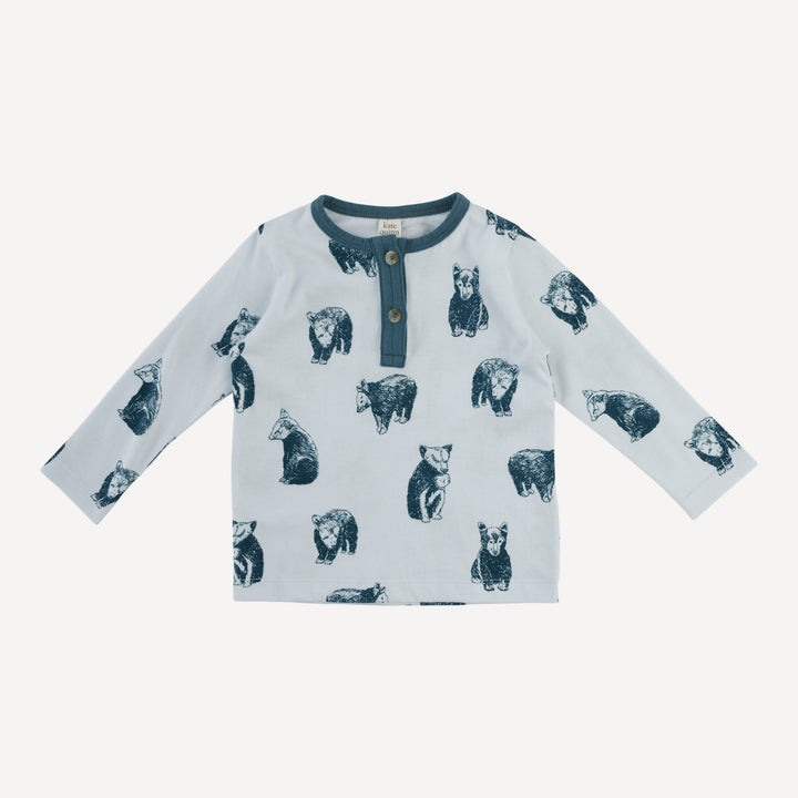 long sleeve basic henley tee | blue bear cubs | organic cotton jersey