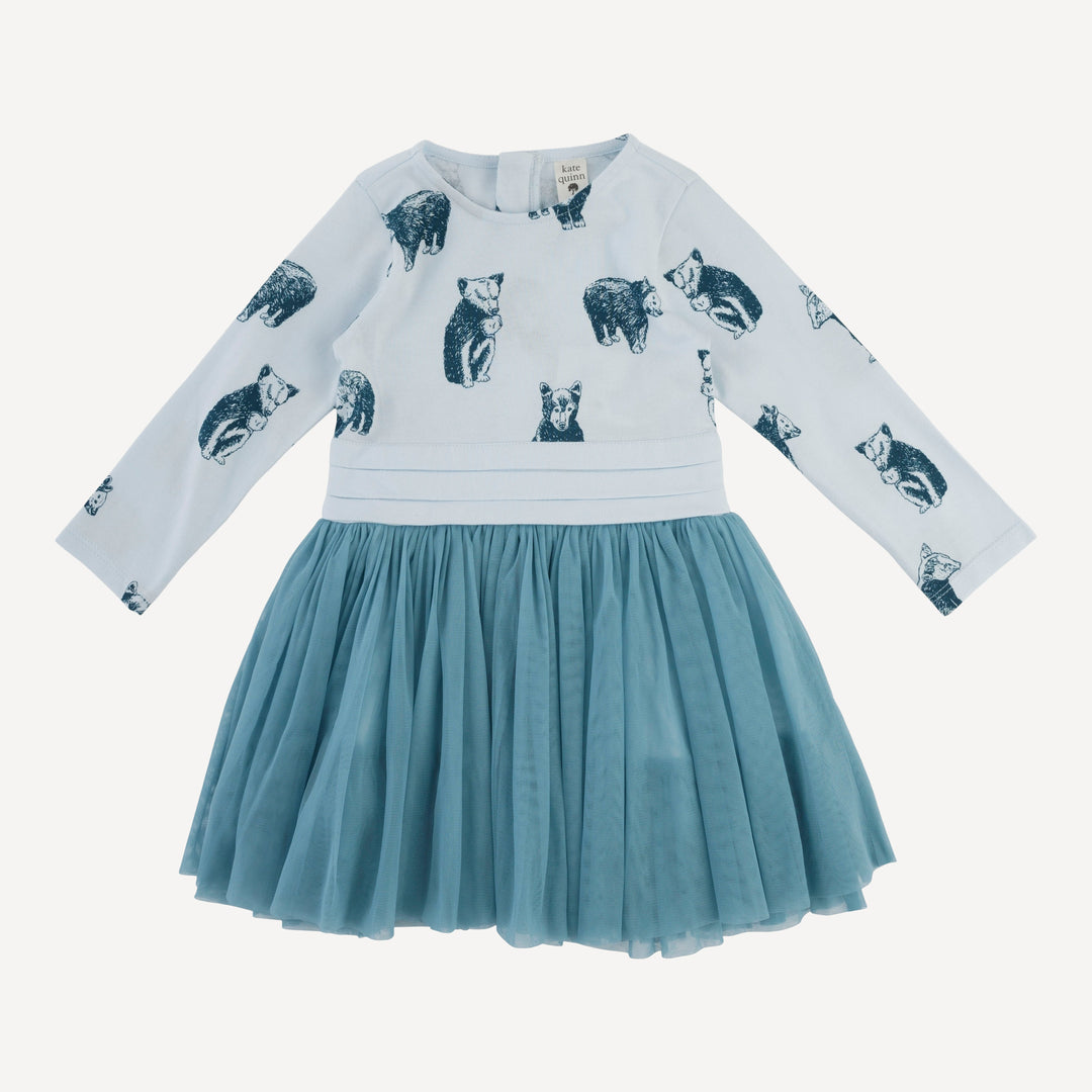 long sleeve classic tulle ballet dress | blue bear cubs | organic cotton jersey