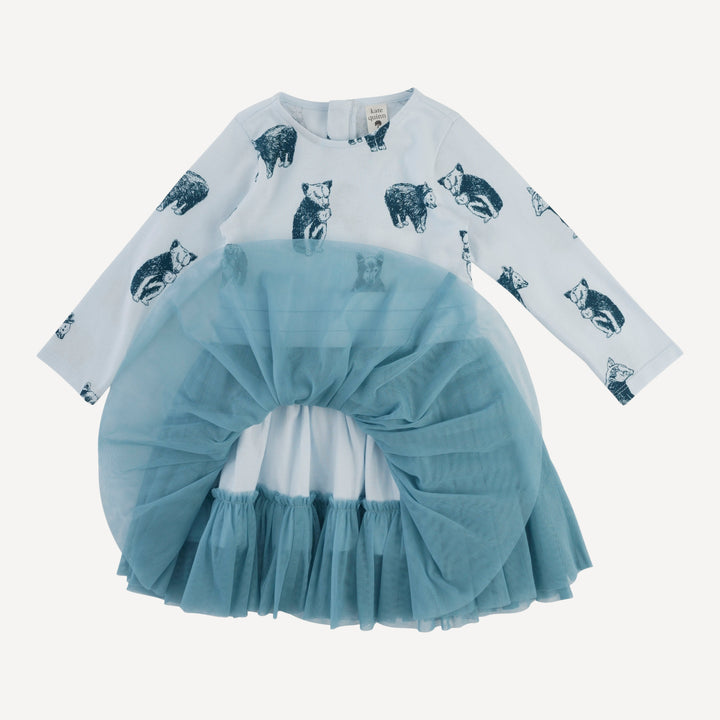 long sleeve classic tulle ballet dress | blue bear cubs | organic cotton jersey