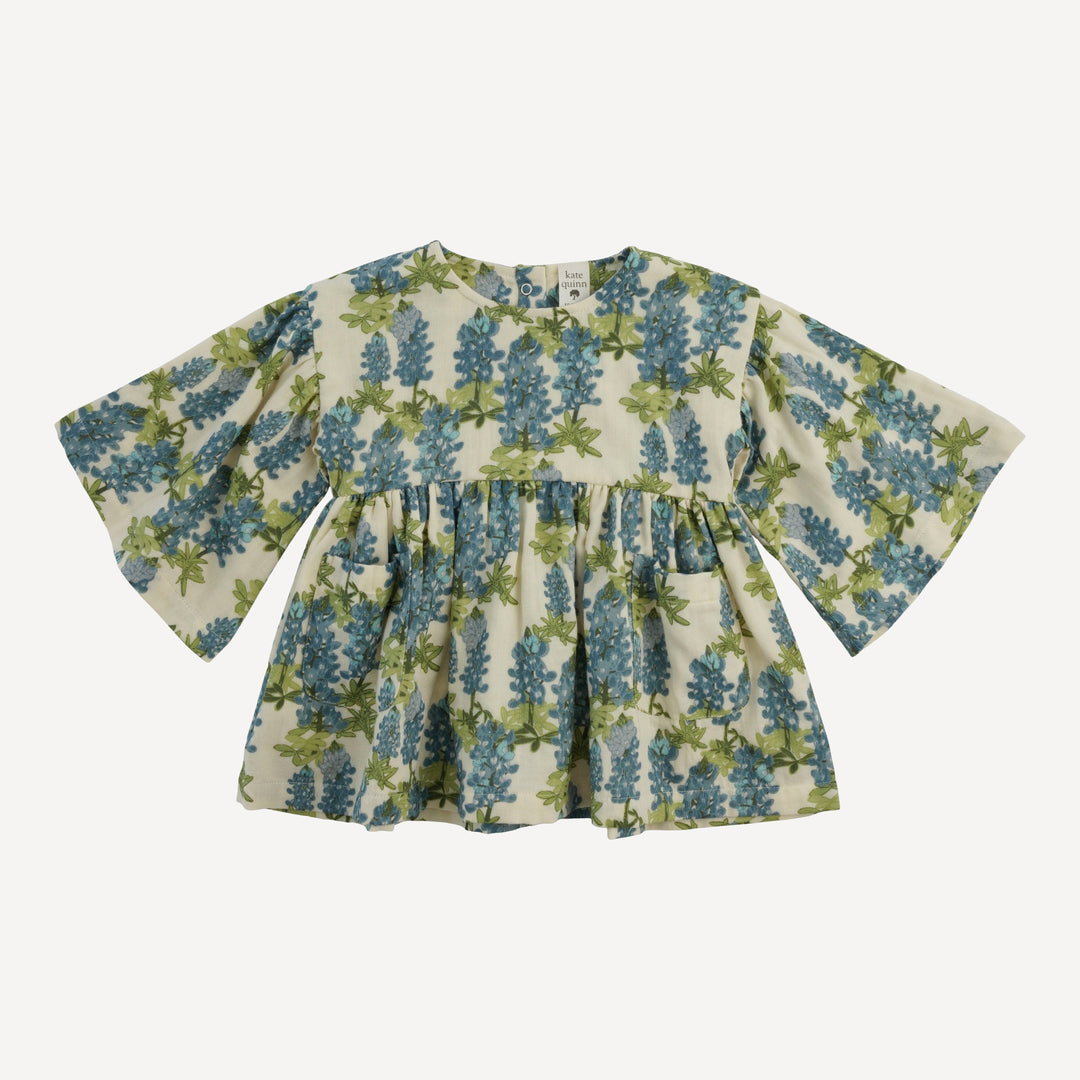 bell sleeve gathered tunic | blue bonnets | organic cotton gauze