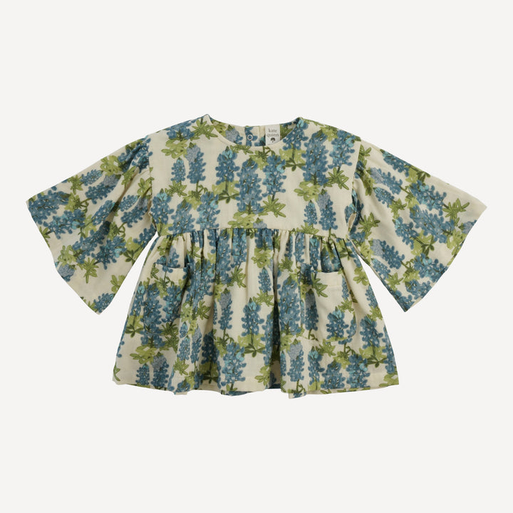 bell sleeve gathered tunic | blue bonnets | organic cotton gauze