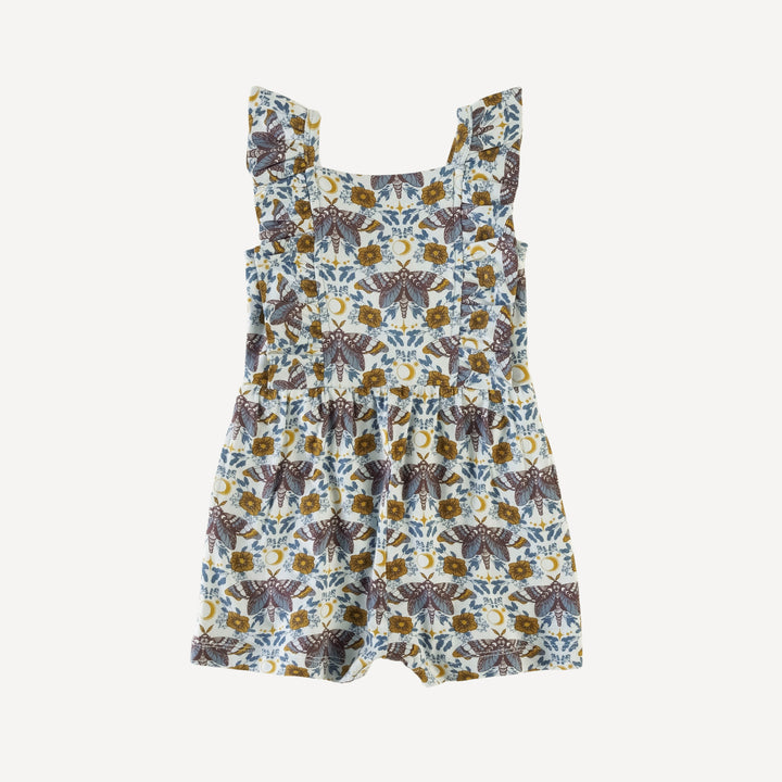 pinafore ruffle romper | blue butterfly night | bamboo