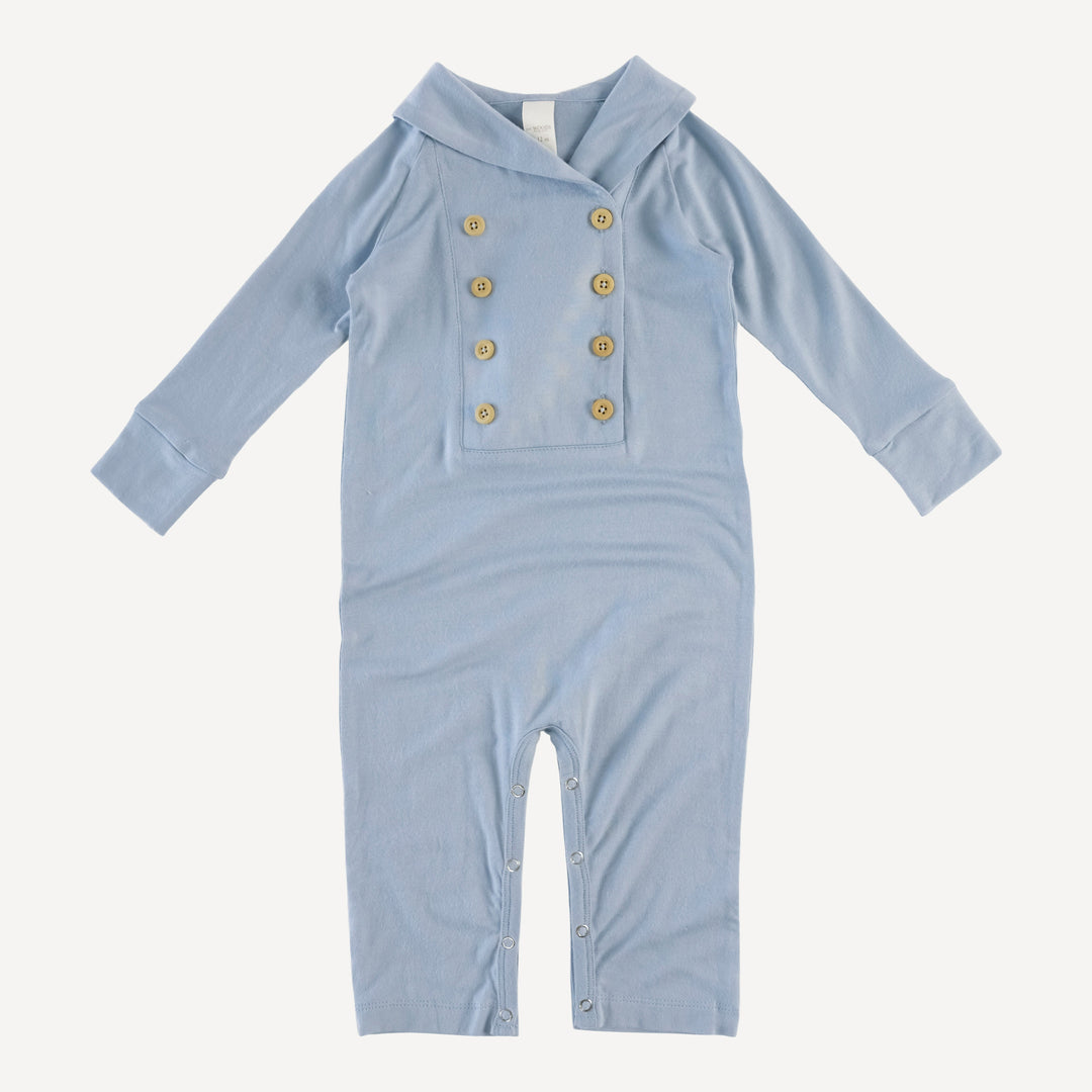 long sleeve double breasted shawl collar jumpsuit | blue caspian | modal