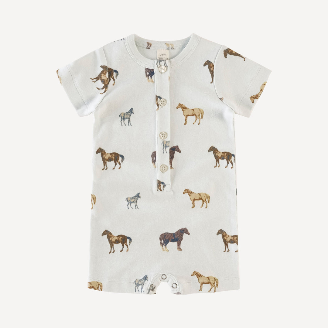 short sleeve union shortie | blue country horse | organic cotton interlock