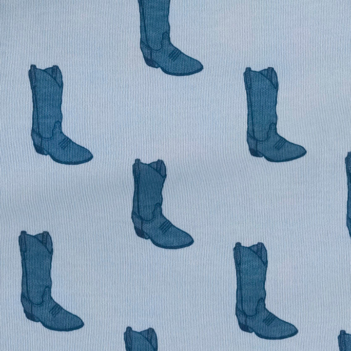 long sleeve button front v-waist top | blue cowboy boot | organic cotton interlock