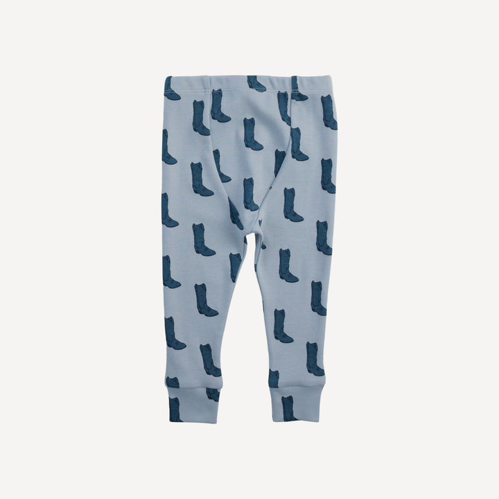 long sleeve crew neck pj set | blue cowboy boot | organic cotton interlock