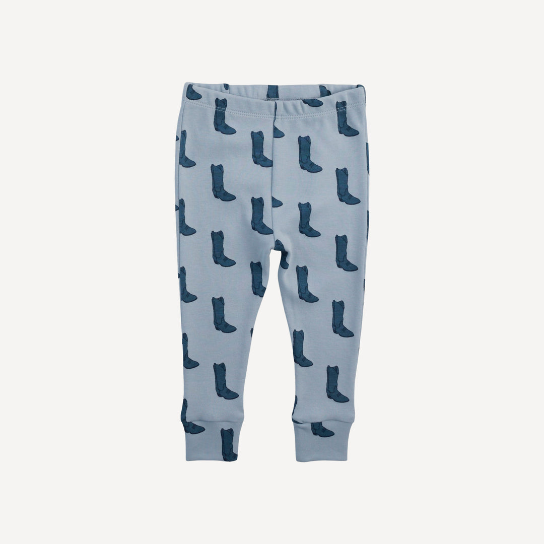 long sleeve crew neck pj set | blue cowboy boot | organic cotton interlock