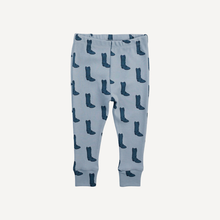 long sleeve crew neck pj set | blue cowboy boot | organic cotton interlock