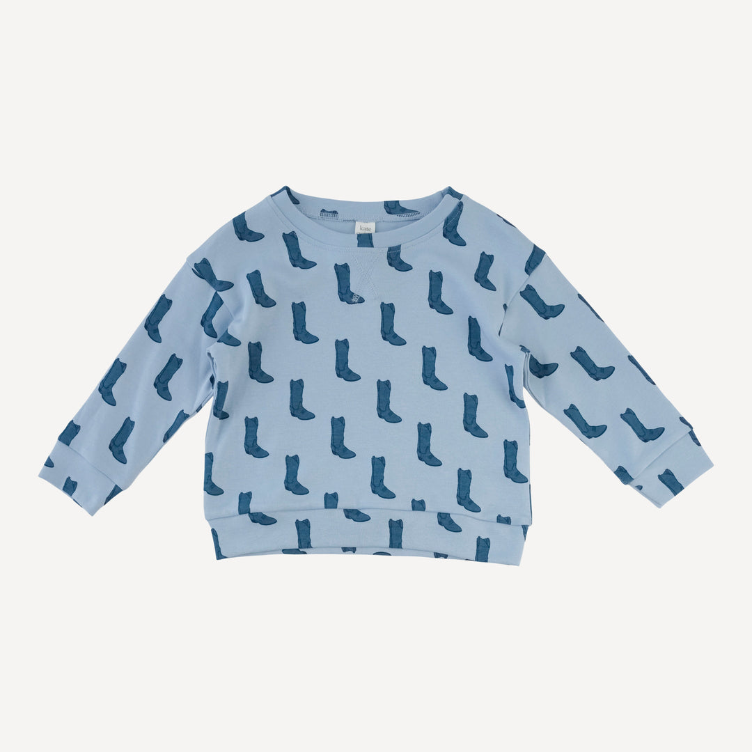 long sleeve relaxed jogger set | blue cowboy boot | organic cotton interlock