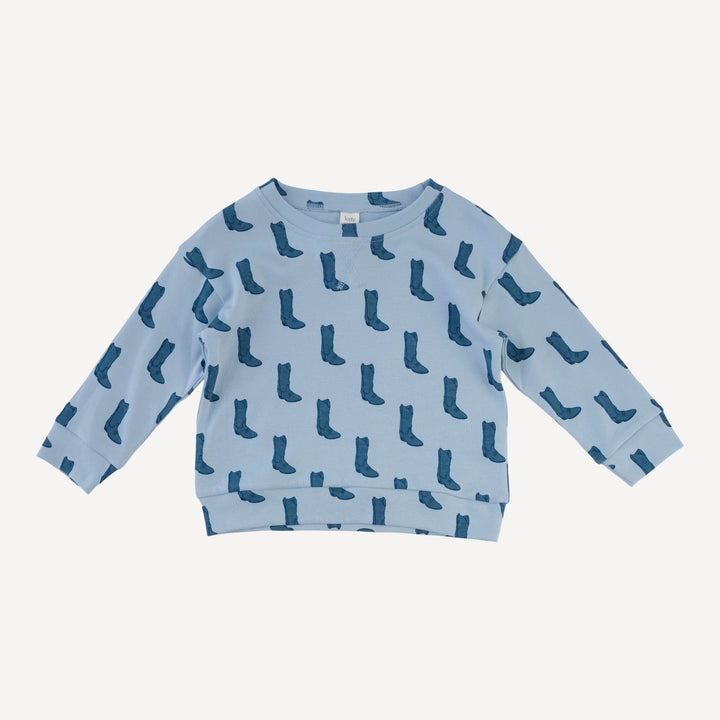 long sleeve relaxed jogger set | blue cowboy boot | organic cotton interlock