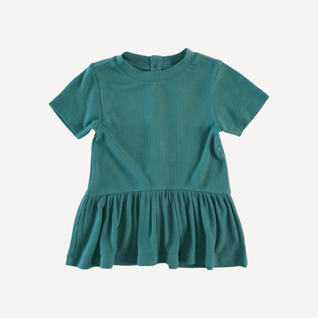 short sleeve drop waist gathered top | blue cypress | modal skinny rib