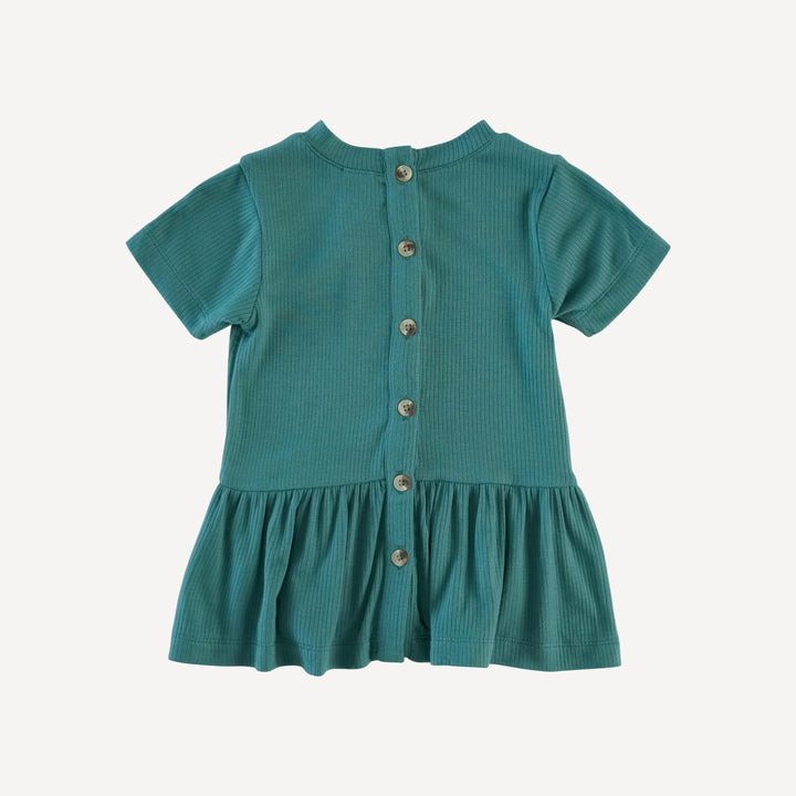 short sleeve drop waist gathered top | blue cypress | modal skinny rib