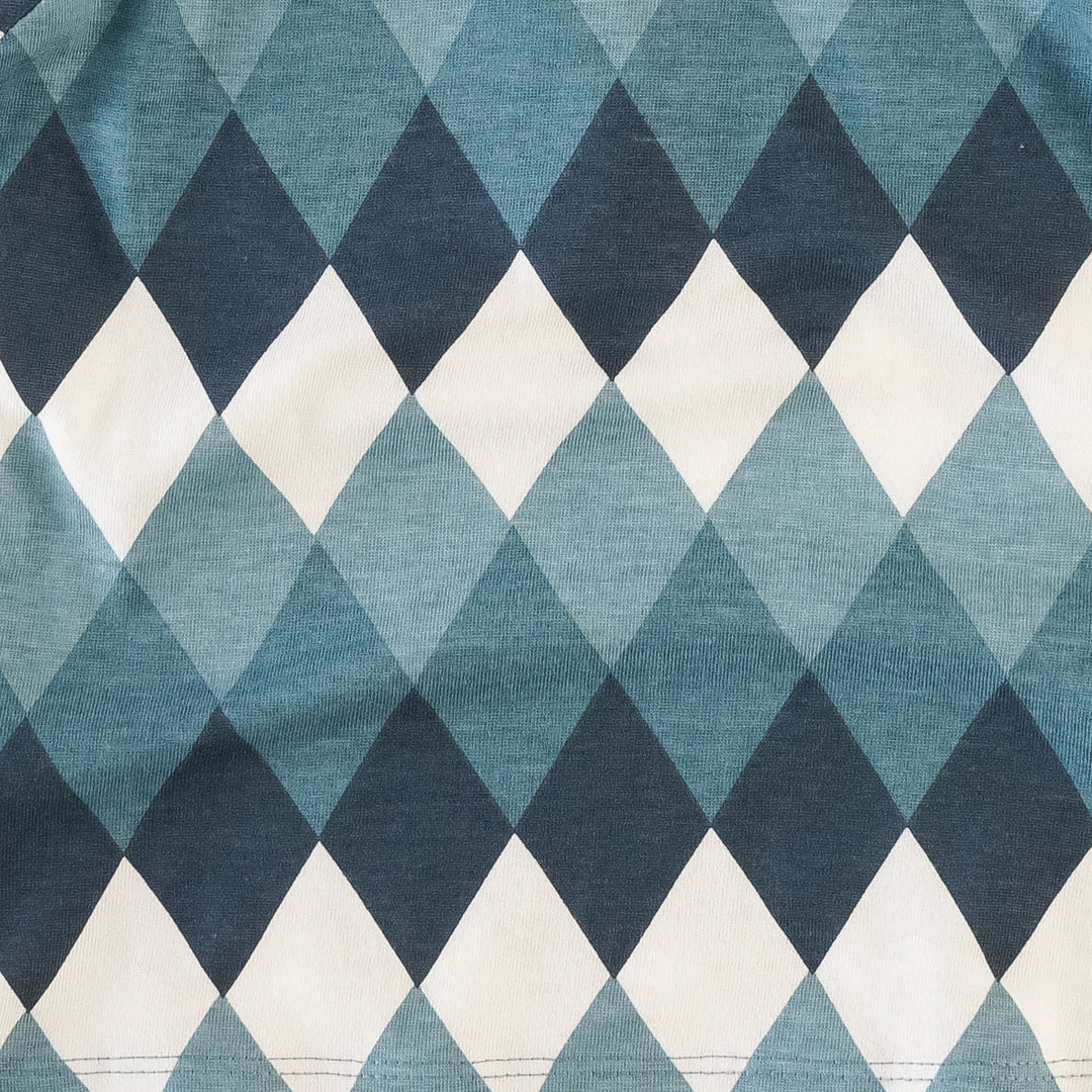long sleeve little ruffle tee | blue diamond quilt | organic cotton