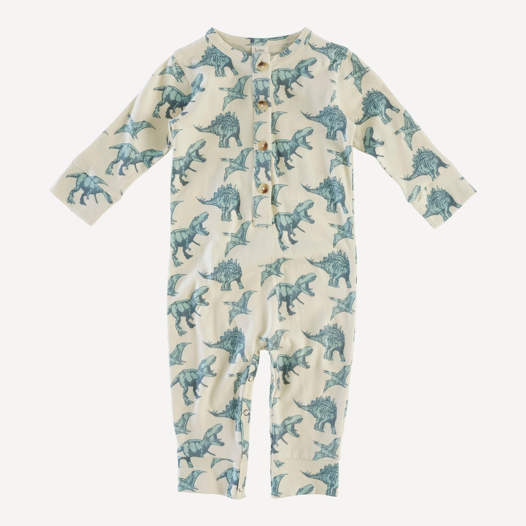 long sleeve sport union suit | blue dinosaurs | organic cotton jersey