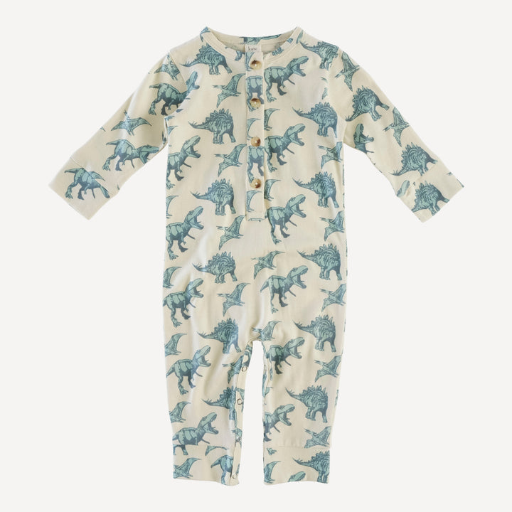 long sleeve sport union suit | blue dinosaurs | organic cotton jersey