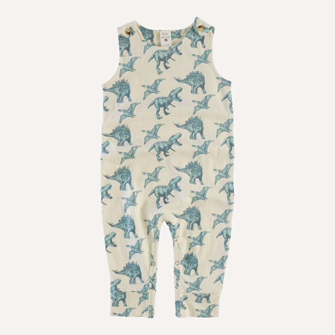 vintage button tab sport jumpsuit | blue dinosaurs | organic cotton jersey