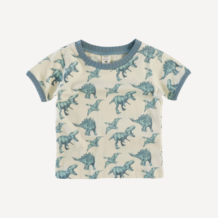 short sleeve ringer tee | blue dinosaurs | organic cotton jersey