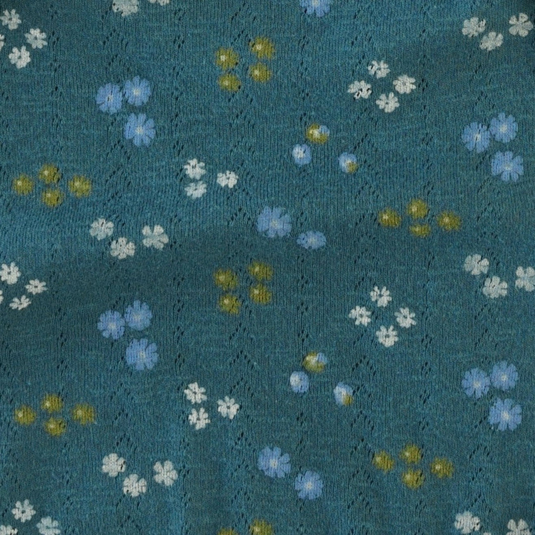 sleeveless button tab dress bodysuit | blue ditsy flower | organic cotton pointelle