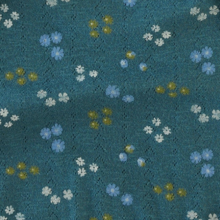 sleeveless button tab dress bodysuit | blue ditsy flower | organic cotton pointelle