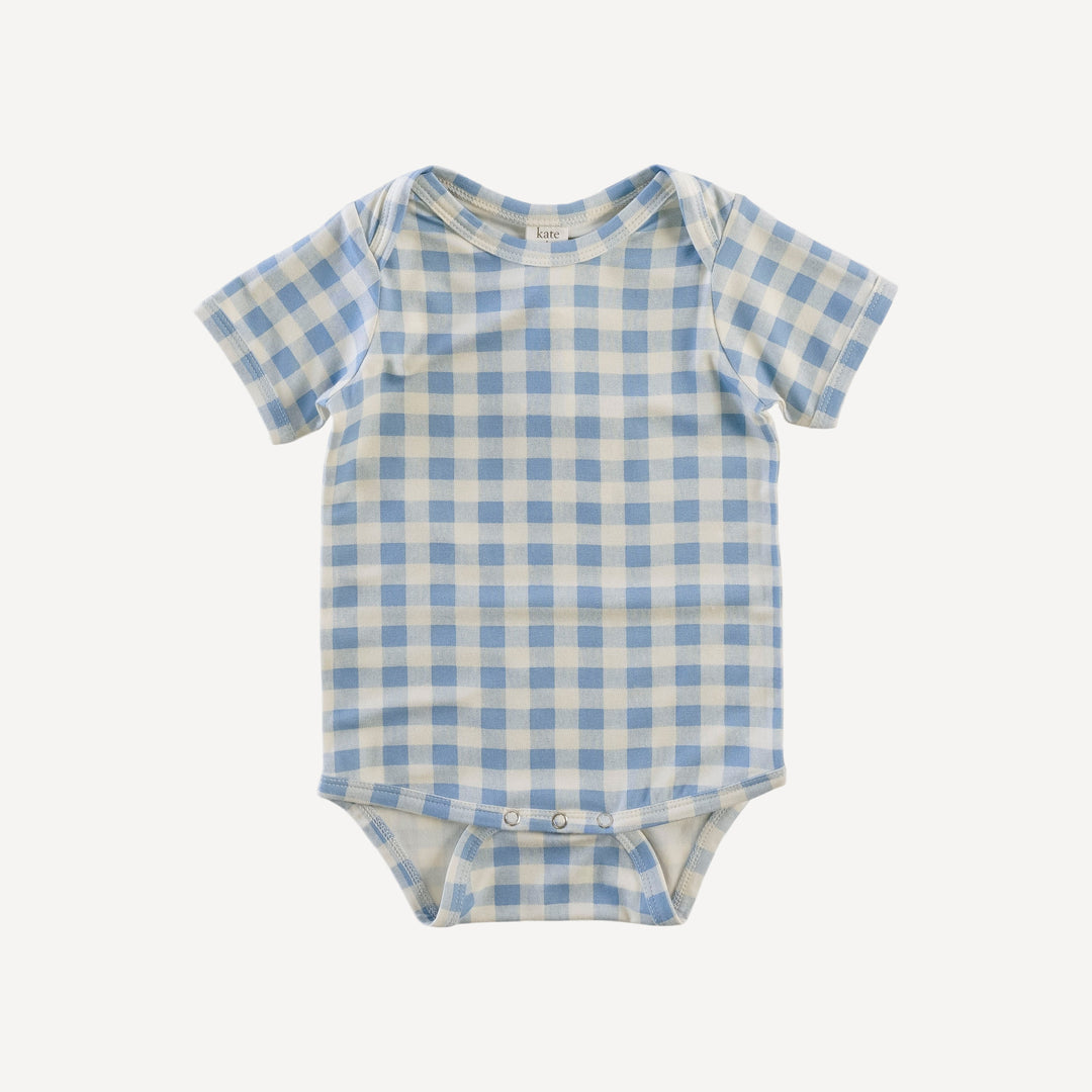 short sleeve lap neck bodysuit | blue gingham | bamboo