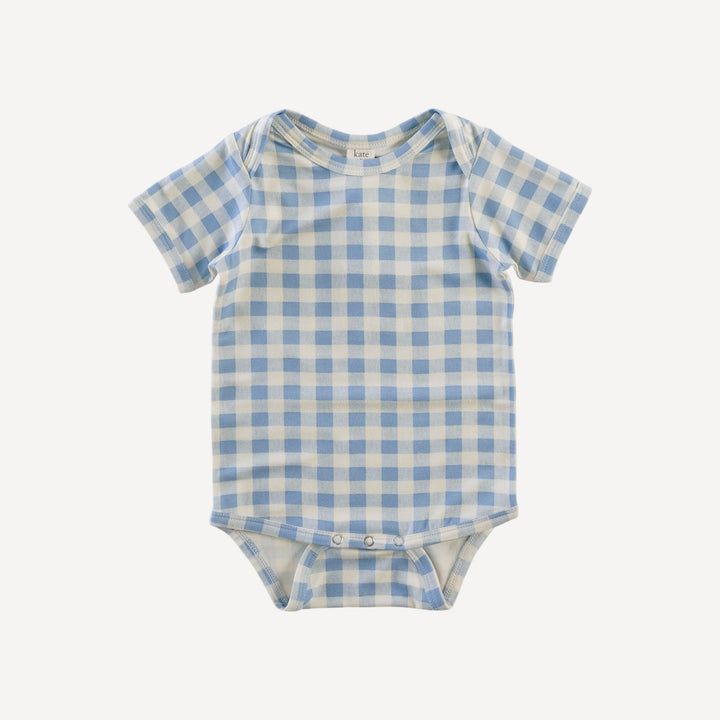 short sleeve lap neck bodysuit | blue gingham | bamboo