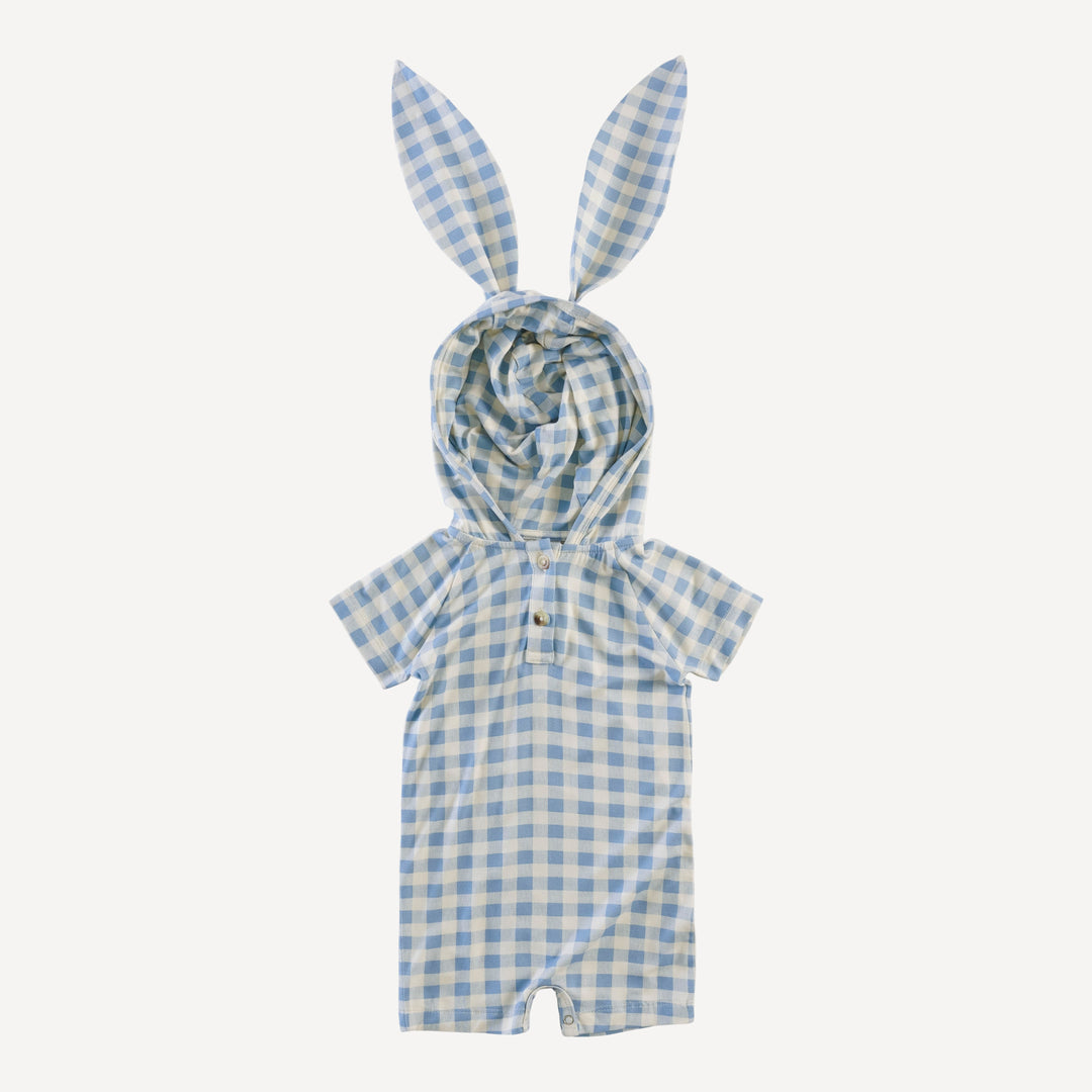 short sleeve henley bunny shortie | blue gingham | bamboo