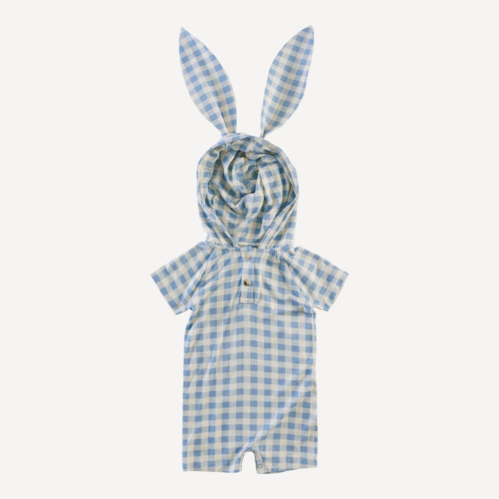 short sleeve henley bunny shortie | blue gingham | bamboo